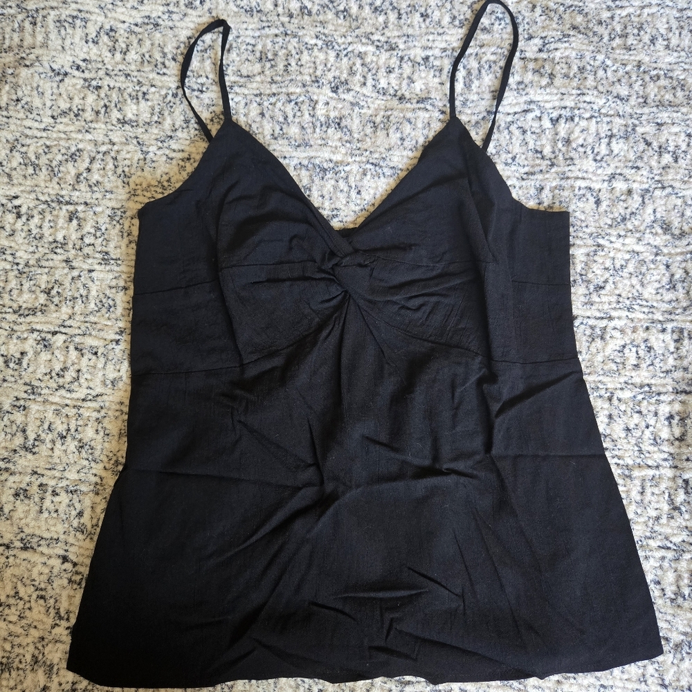 Old Navy‎ Black Linen Blend Twist Front Spaghetti Strap Camisole Top
